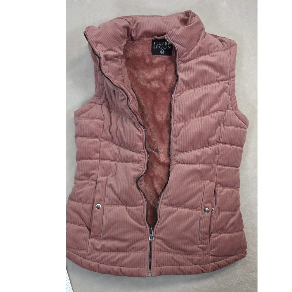 Silver Spoon Corduroy Puffer Vest Women M Mauve Excellent Faux Fur Lining 2020s